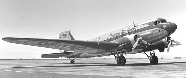 A Douglas Sleeper Transport DC-3 flown by United Airlines.